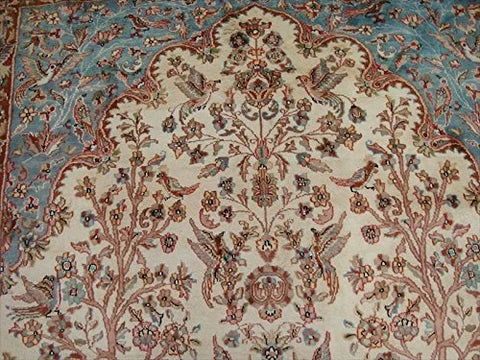 Excellent Tree of Life Peace Birds Rectangle Area Rug Wool Silk Hand Knotted Carpet (10.4 x 7.2)'