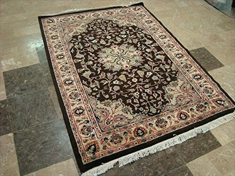 Excellent Hot Brownie Choco Medallion Rectangle Area Rug Wool Silk Hand Knotted Carpet (6 X 4)'