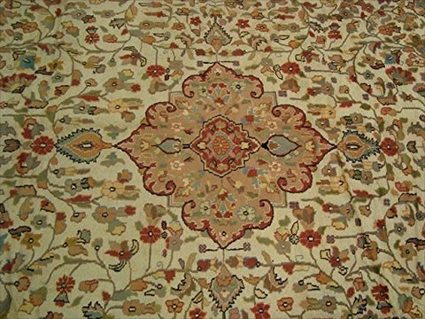 AHMEDANI Ivory Pestal Flower All Over Kashan Beautiful Area Rug Hand Knotted Wool Silk Carpet (12.1 x 9.2)'