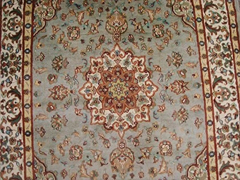 Awesome Exotic Grey Silver Floral Medallion Area Rug Hand Knotted Wool Silk Carpet (6 x 4)'