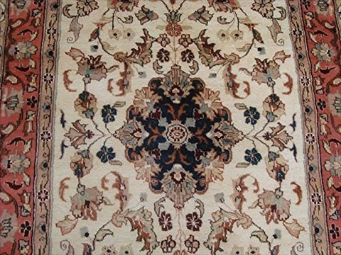 Kash Ivory Medallion Floral Gorgeous Designed Rectangle Area Rug Wool Silk Hand Knotted Carpet (6 x 4)'
