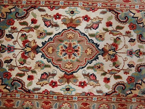 Gorgeous Ivory Flower Medallion Rectangle Wool Silk Rug Hand Knotted Carpet Pair (3.3 x 2.1)'