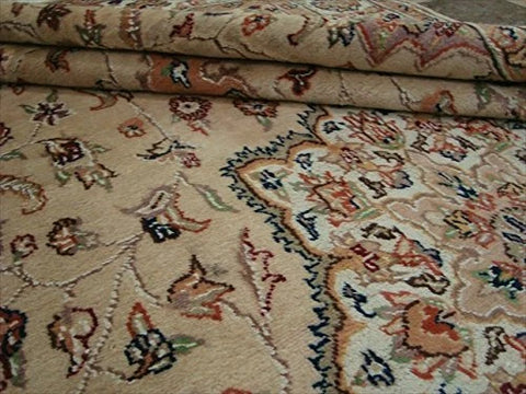 Beige Tan Floral Exclusive Rectangle Area Rug Hand Knotted Wool Silk Carpet (9.8 x 5.1)'