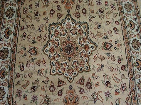 Beige Tan Floral Exclusive Rectangle Area Rug Hand Knotted Wool Silk Carpet (9.8 x 5.1)'