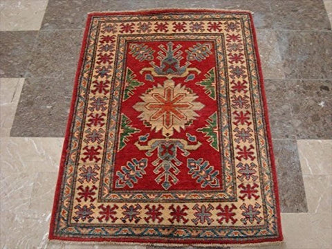 Kazak Super Geometric Veg Dyed Mahal Rectangle Rug Hand Knotted Carpet (3.9 x 2.10)'