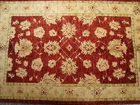 AHMEDANI Gorgeous Red Chobi Zeigler Mahal Vege Dyed Area Rugs Hand Knotted Carpet (4.11 X 3.3)'