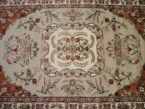 Awesome Ivory Medallion Flowers Rectangle Area Rug Hand Knotted Wool Silk Carpet (6 x 4)'