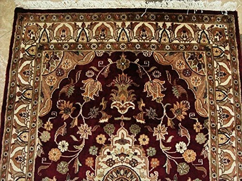 AHMEDANI Mehroon Ruby Red Exclusive Rectangle Area Rug Hand Knotted Wool Silk Carpet (6 X 4)'