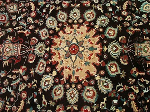 AHMEDANI Exclusive Chocolate Brown Rectangle Area Rug Hand Knotted Wool Silk Carpet (9 X 6)'