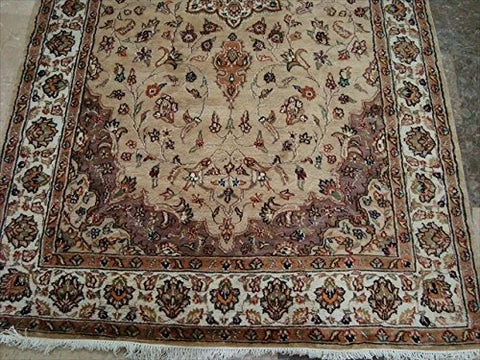 Beige Tan Floral Exclusive Rectangle Area Rug Hand Knotted Wool Silk Carpet (9.8 x 5.1)'