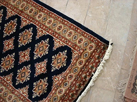 Exclusive Navy Blue Jaldar Hand Knotted Wool Silk Carpet Runner Rug (16.6 x 2.6)'