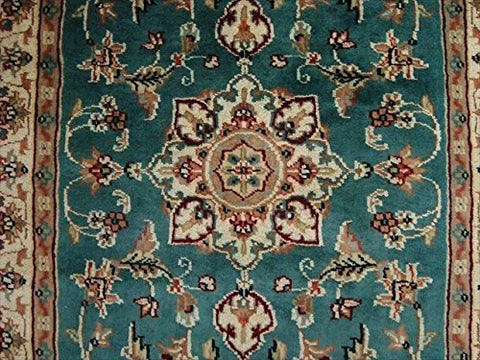 AHMEDANI Floral Ivory Touch Medallion Rectangle Area Rug Hand Knotted Wool Silk Carpet (5 x 3)'