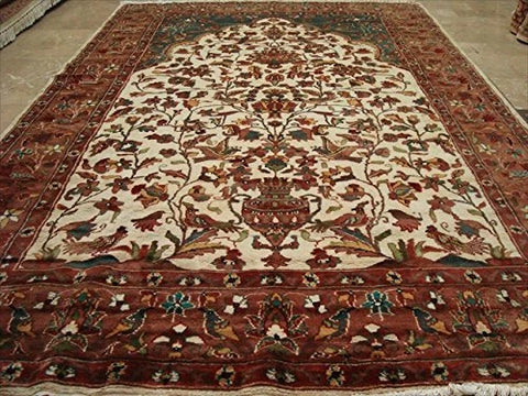 Exclusive Tree of Life Bird Jungle Hand Knotted Area Rug Wool Silk Carpet (9 x 6)'