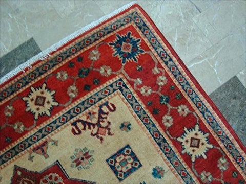 Kazak Super Geometric Veg Dyed Mahal Rectangle Rug Hand Knotted Carpet (6.6 x 5.0)'