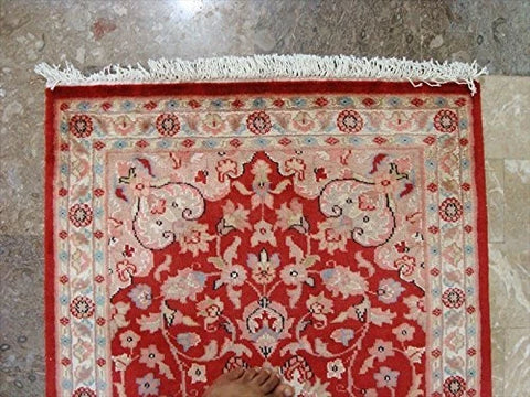 Awesome Love Red Floral Hand Knotted Oriental Rug Wool Silk Carpet Pair (4 x 2.6)'