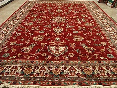 AHMEDANI Rectangle Area Rug Amazing Red Floral Hand Knotted Silk Wool Carpet (10 x 7)'