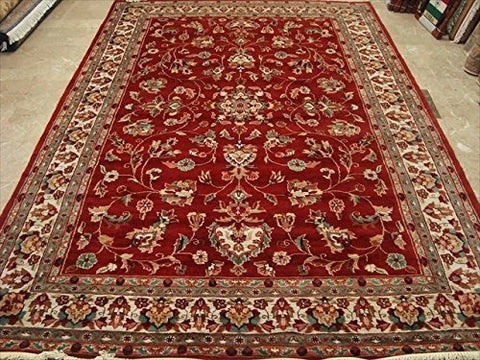 AHMEDANI Rectangle Area Rug Amazing Red Floral Hand Knotted Silk Wool Carpet (10 x 7)'