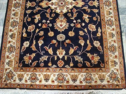 AHMEDANI Mid Night Blue Hot Ivory Touch Medallion Rectangle Area Rug Hand Knotted Wool Silk Carpet (6 X 4)'