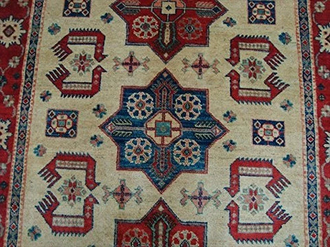 Kazak Super Geometric Veg Dyed Mahal Rectangle Rug Hand Knotted Carpet (6.6 x 5.0)'