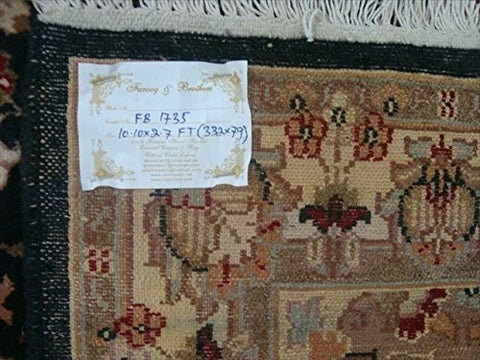 Exclusive Hot Black Floral Kashan Soft Hand Knotted Hall Way Runner Rug (10.1 x 2.7)'