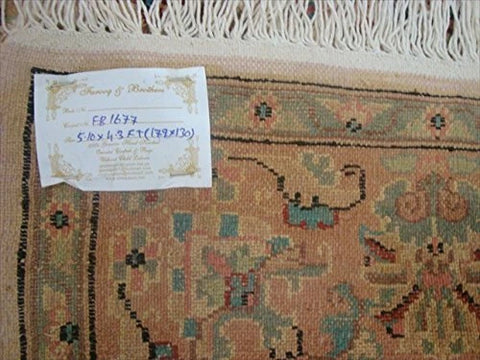 Gultarash Ivory Medallion Touch Flowers Rare Hand Knotted Area Rug Wool Silk Carpet (6 x 4)'