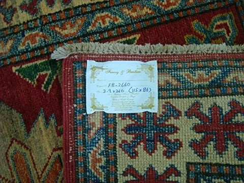 Kazak Super Geometric Veg Dyed Mahal Rectangle Rug Hand Knotted Carpet (3.9 x 2.10)'