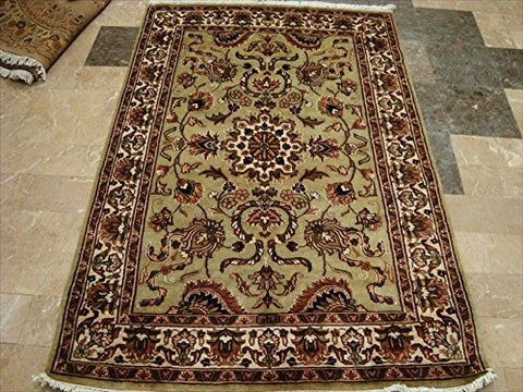Light Green Ivory Touch Fine Area Rug Hand Knotted Silk Wool Carpet (6 x 4)'