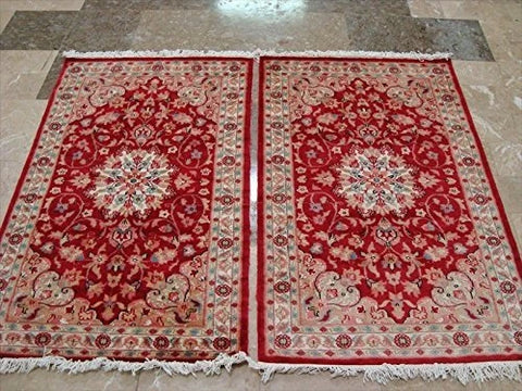 Awesome Love Red Floral Hand Knotted Oriental Rug Wool Silk Carpet Pair (4 x 2.6)'
