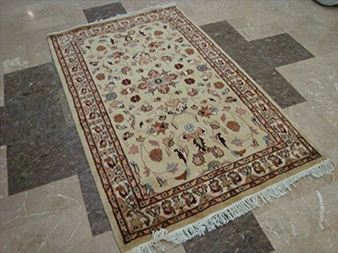 Beige Yellow Ivory Touch Exclusive Oriental Area Rug Hand Knotted Wool Silk Carpet (5 x 3)'