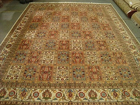 Bakhtiari Pestal Flower All Over Rectangle Area Rug Wool Silk Hand Knotted Carpet (12.1 x 9.2)'