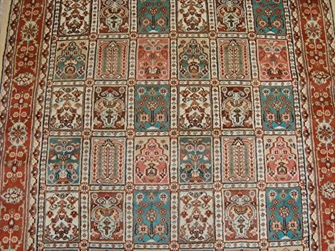 Exclusive Bakhtiar Floral Blocks Rectangle Area Rug Hand Knotted Wool Silk Carpet (8 x 5)'