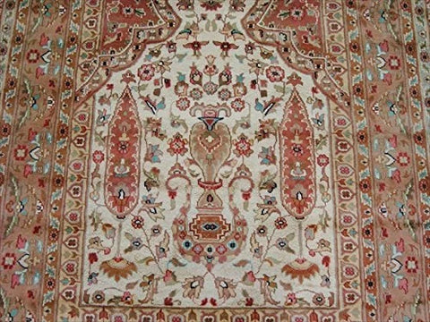 Jhoomar Mehrab Floral Vase Guldasta Hand Knotted Area Rug Wool Silk Carpet (8 x 5)'