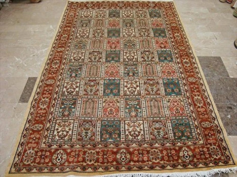Exclusive Bakhtiar Floral Blocks Rectangle Area Rug Hand Knotted Wool Silk Carpet (8 x 5)'