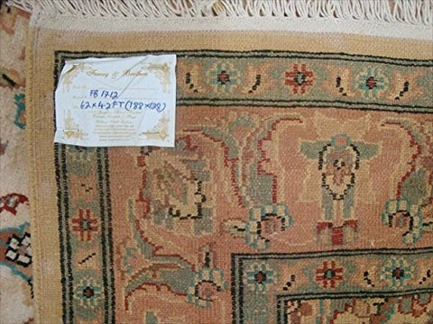Exclusive Muted kashan Ivory Flower Medallion Area Rug Hand Knotted Wool Silk Carpet (6 x 4)'