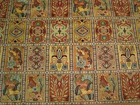 Bakhtiari Pestal Flower All Over Rectangle Area Rug Wool Silk Hand Knotted Carpet (11.2 x 8.5)'