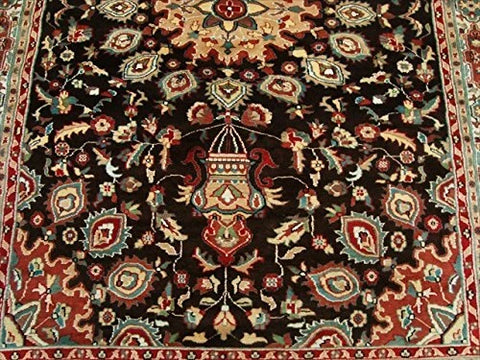AHMEDANI Exclusive Chocolate Brown Rectangle Area Rug Hand Knotted Wool Silk Carpet (9 X 6)'