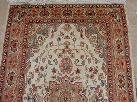 Ivory Medallion Floral Area Rug Hand Knotted Wool Silk Indoor Home Decor Carpet (6 x 4)'
