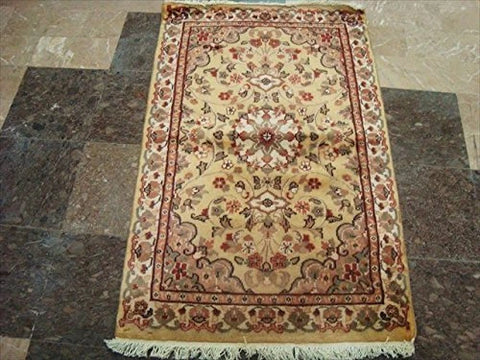 AHMEDANI Cream Ivory Touch Gorgeous Designed Rectangle Area Rugs Wool Silk Hand Knotted Carpet (4 x 2.6)'