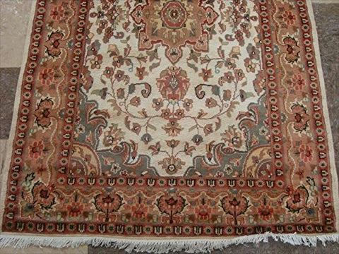 Ivory Medallion Floral Area Rug Hand Knotted Wool Silk Indoor Home Decor Carpet (6 x 4)'