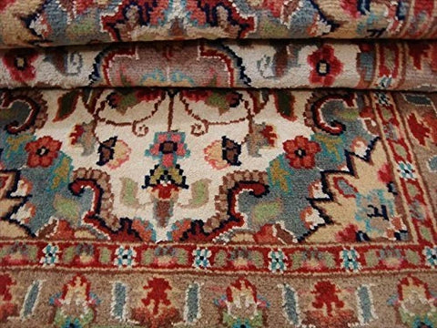 Gorgeous Ivory Flower Medallion Rectangle Wool Silk Rug Hand Knotted Carpet Pair (3.3 x 2.1)'