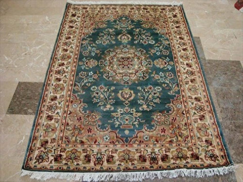 Exclusive Flower Ivory Touch Lovely Rectangle Area Rug Hand Knotted Wool Silk Carpet (6 X 4)'