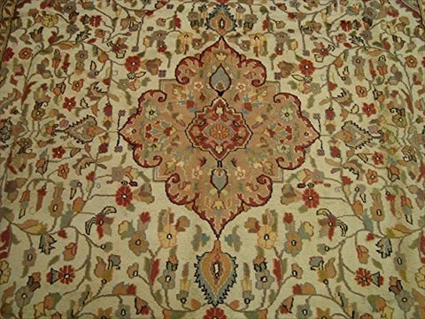 AHMEDANI Ivory Pestal Flower All Over Kashan Beautiful Area Rug Hand Knotted Wool Silk Carpet (12.1 x 9.2)'