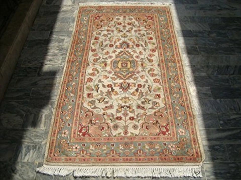 AHMEDANI Classic Medallion Floral Rectangle Area Rug Hand Knotted Wool Silk Carpet (5 x 3)'
