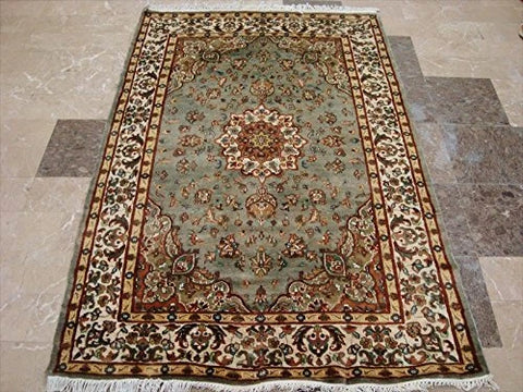 Awesome Exotic Grey Silver Floral Medallion Area Rug Hand Knotted Wool Silk Carpet (6 x 4)'