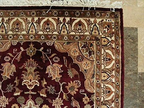 AHMEDANI Mehroon Ruby Red Exclusive Rectangle Area Rug Hand Knotted Wool Silk Carpet (6 X 4)'