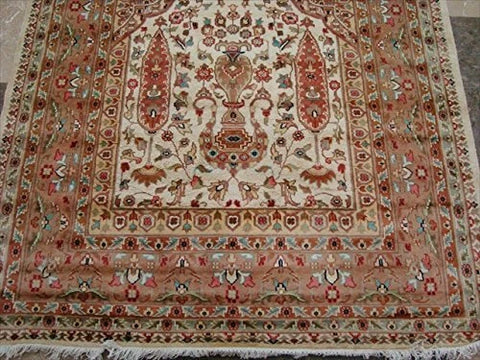 Jhoomar Mehrab Floral Vase Guldasta Hand Knotted Area Rug Wool Silk Carpet (8 x 5)'