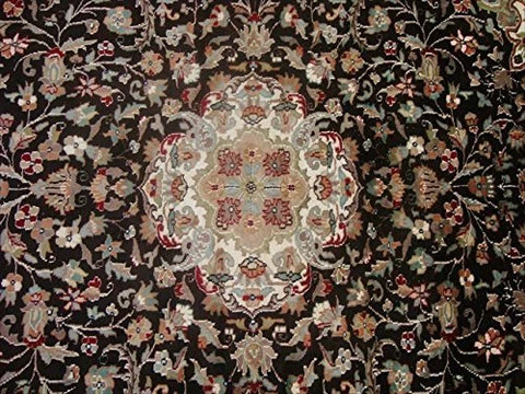 Floral Medallion Chocolate Brown Rectangle Area Rug Wool Silk Hand Knotted Carpet (8.11 x 6.1)'