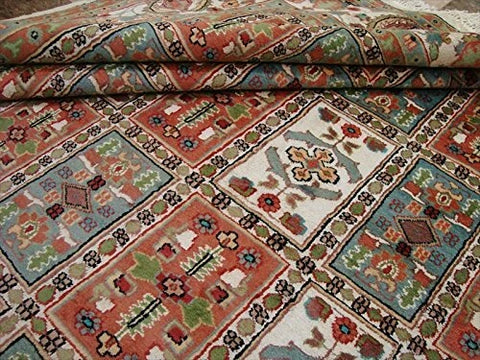 Bakhtiari Floral Blocks Rectangle Area Rug Hand Knotted Wool Silk Carpet (12.5 x 9.1)'