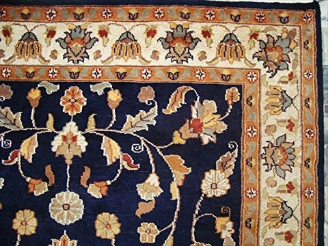 AHMEDANI Mid Night Blue Hot Ivory Touch Medallion Rectangle Area Rug Hand Knotted Wool Silk Carpet (6 X 4)'