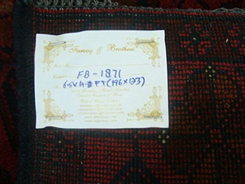 Exclusive Afghan Khal Muhamadi Dark Red Rectangle Area Rug Hand Knotted Wool Carpet (6.5 x 4.0)'